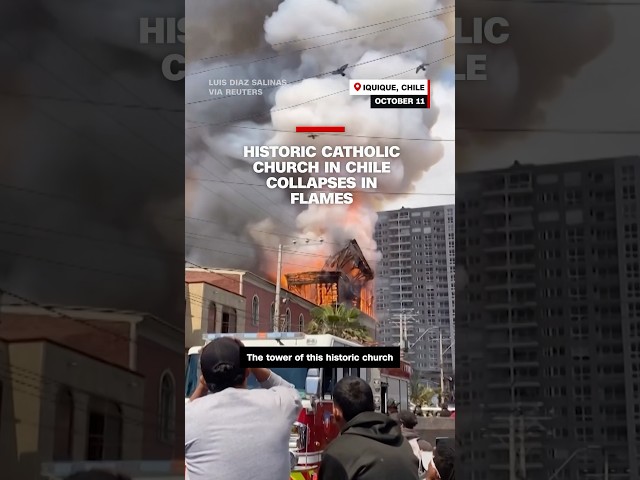 ⁣Historic Catholic Church in Chile collapses in flames