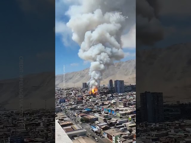 ⁣CAUGHT ON CAMERA | Fire tears through historic church in Chile