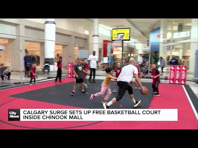 ⁣Calgary Surge sets up free basketball court inside Chinook Mall