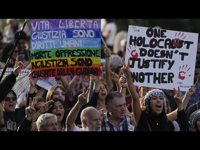 ⁣Thousands of protesters in Rome and Lisbon call for ceasefires in Gaza, Lebanon