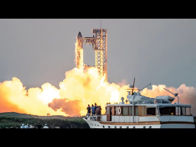 ⁣SpaceX launches enormous Starship rocket on boldest test flight yet