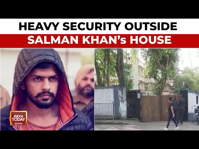 ⁣Heavy Security Outside Salman Khan's House After Lawrence Bishnoi Gang Makes Deadly Threat