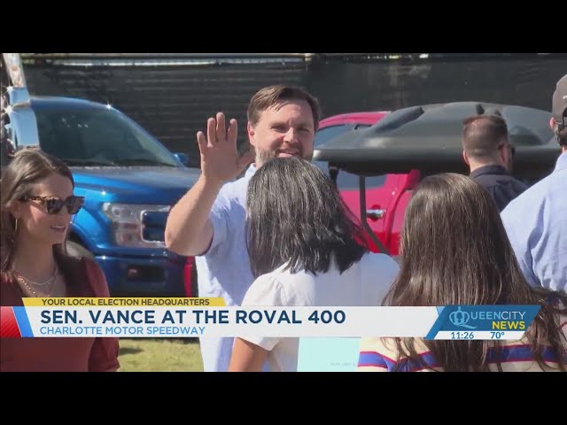 ⁣J.D. Vance, family visit Charlotte Motor Speedway for Bank of America ROVAL 400