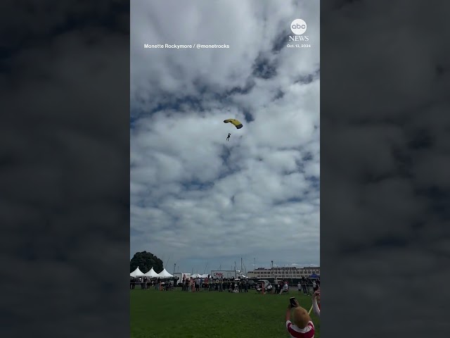 ⁣Parachutist lands on woman and child during San Francisco Fleet Week air show #news #parachute