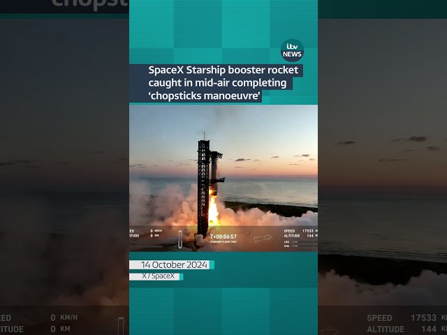 ⁣SpaceX Starship booster rocket caught in mid-air completing ‘chopsticks manoeuvre’ | ITV News