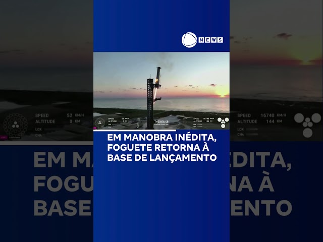 ⁣Foguete retorna à base de lançamento em manobra inédita.  #RecordNews