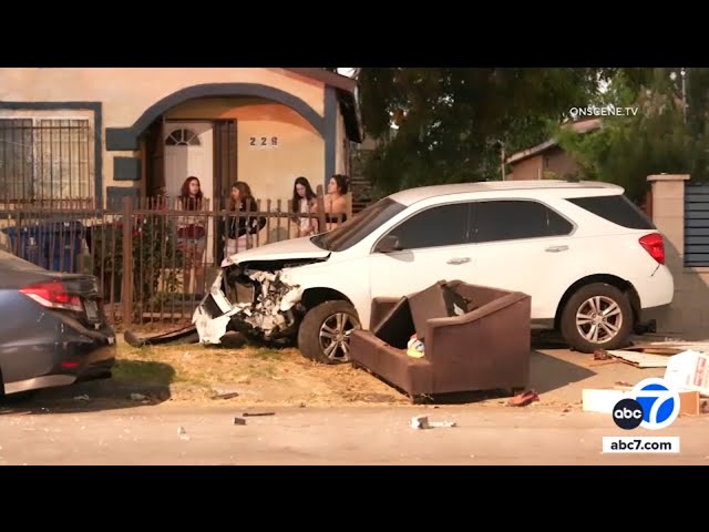 ⁣Several parked cars damaged in South LA street takeover crash