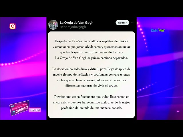 ⁣La agrupación La Oreja de Van Gogh lanza un comunicado anunciando que se queda sin vocalista.