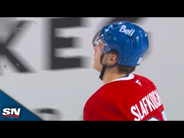 ⁣Canadiens’ Suzuki sets up Slafkovsky for his first goal of the season