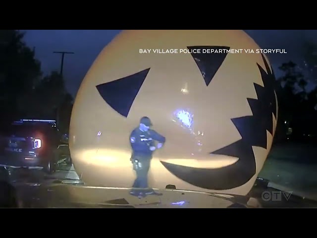 ⁣Ohio officer 'attacked' by giant inflatable pumpkin