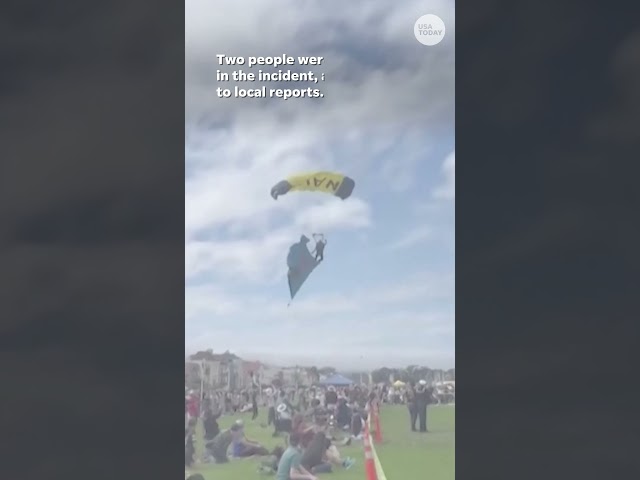 ⁣Navy parachutist crash-lands in crowd during air show #Shorts