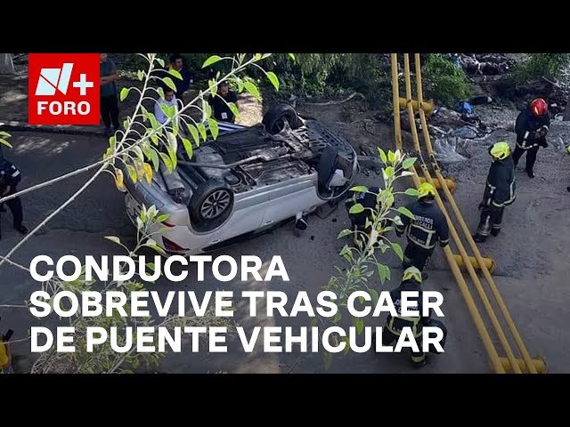 ⁣Conductora sobrevive a caída de puente vehicular en Cuautitlán Izcalli, Edomex - Las Noticias