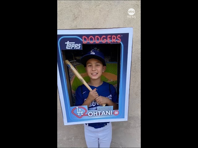 ⁣SHO CREATIVE! 9-year-old dodgers fan dresses up as Shohei baseball card costume