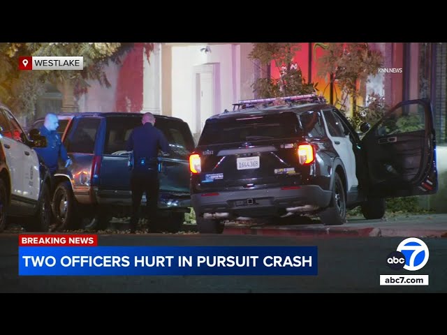 ⁣2 LAPD officers injured in chase crash in Westlake