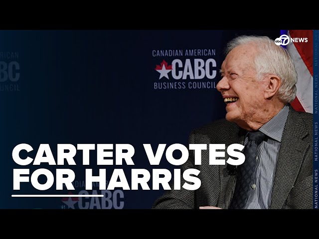 ⁣Jimmy Carter votes for Harris amid record early turnout in Georgia