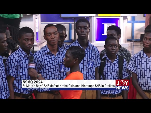 ⁣NSMQ 2024: St Mary’s Boys’ SHS defeat Krobo Girls and Kintampo SHS in Prelims. #NSMQOnJoy