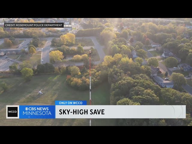 ⁣A group of courageous workers save a man from a radio tower