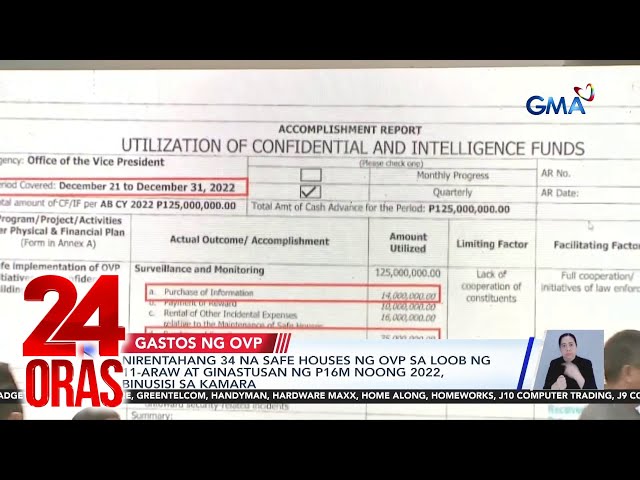 ⁣Nirentahang 34 na safe houses ng Office of the Vice President sa loob ng 11-araw at... | 24 Oras