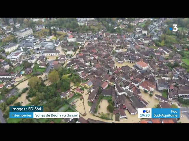 ⁣Images de drone des inondations à Salies de Béarn