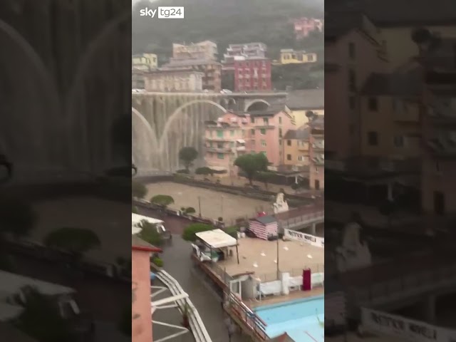 ⁣Maltempo in Liguria, a Sori si ingrossa il Bisagno