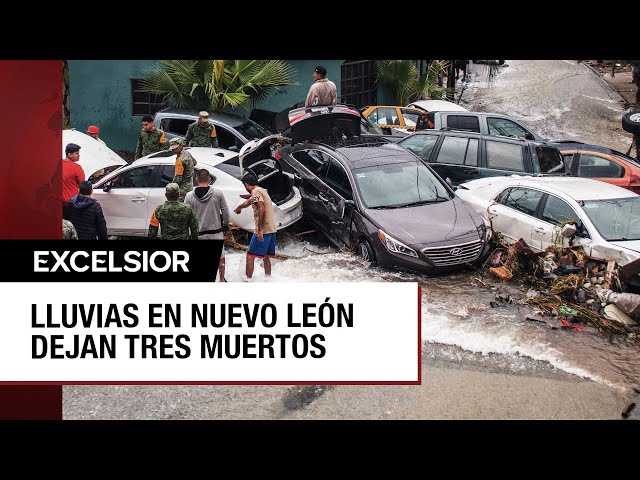 ⁣Tres muertos, inundaciones y daños en autos en Nuevo León por lluvias