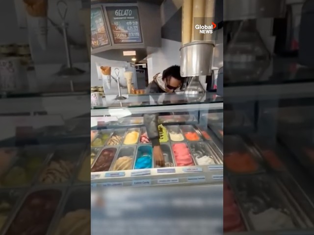 ⁣Man steals gelato with bare hands from BC shop 