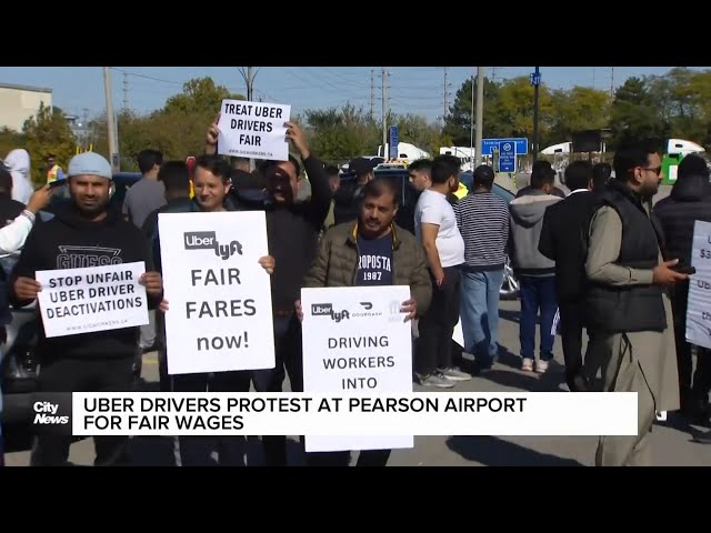 ⁣Uber drivers protest at Toronto Pearson Airport