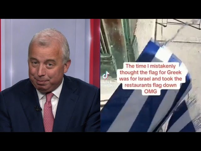 ⁣‘Stupid’: Pro-Palestinian ‘chucklehead’ tears down Greek flags, thinking they were Israeli