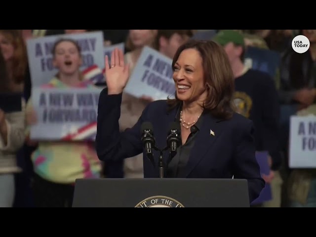 ⁣Harris points hecklers to smaller Trump rally nearby | USA TODAY