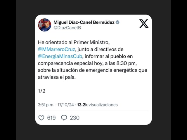 ⁣Comparecencia especial del primer ministro sobre la situación energética de Cuba