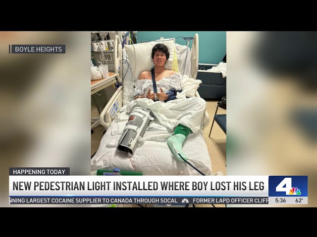 ⁣Traffic light unveiled at intersection where boy lost leg in crash