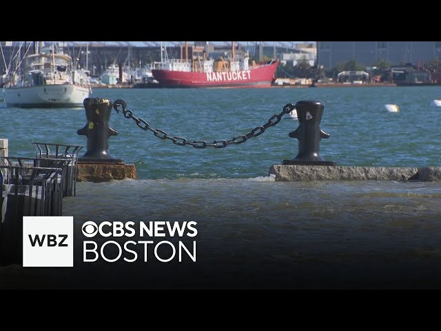 ⁣Supermoon high tide floods part of Boston's waterfront