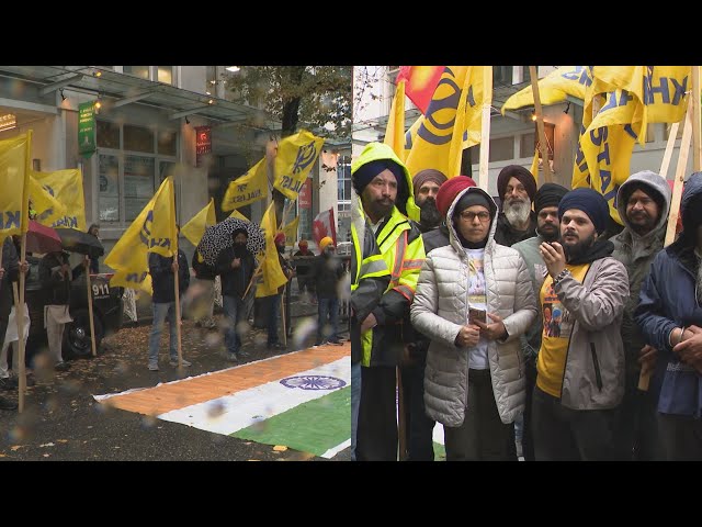 ⁣Sikh community rallies at India's Vancouver consulate amid foreign interference allegations