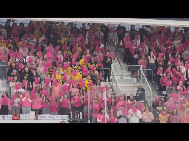 ⁣Michigan hockey hosts first pink out to support Deschamps family