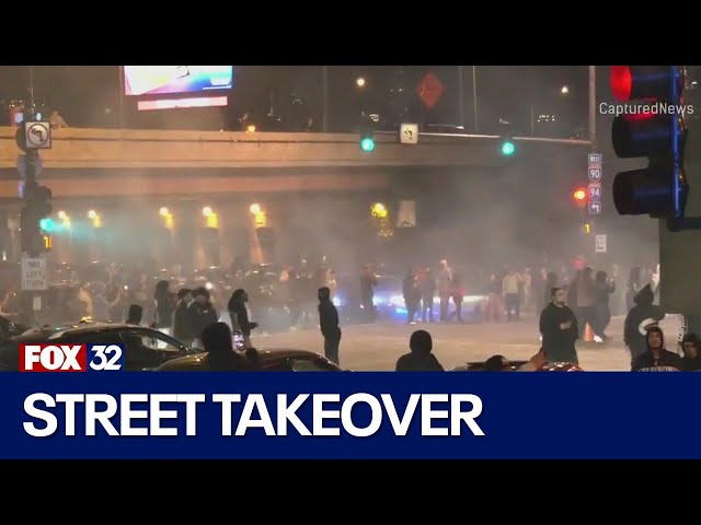 ⁣Large crowds gather in Bucktown for street takeover