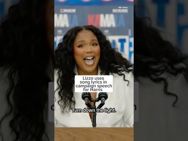 ⁣Lizzo uses song lyrics in campaign speech for Harris