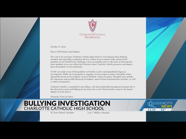 ⁣Charlotte Catholic HS investigating bullying incidents involving the football team