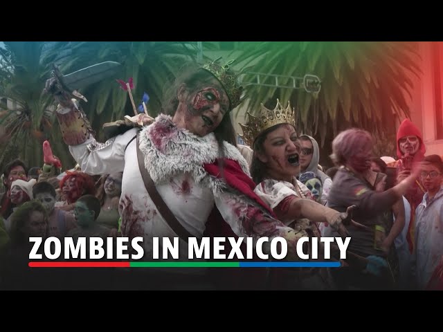 ⁣Zombies roam free in Mexico City for annual parade