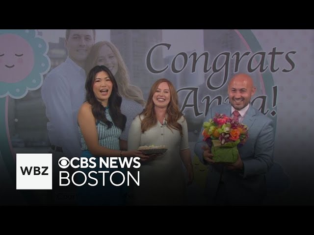 ⁣WBZ-TV's Anna Meiler surprised during final show before maternity leave