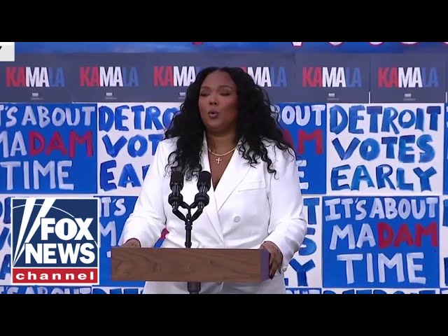 ⁣Lizzo mumbles confusing and offensive message at Kamala Harris’ rally