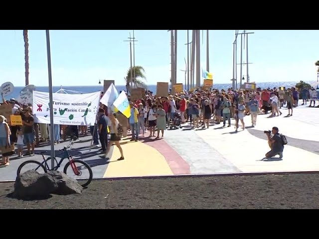 ⁣Thousands protest against over-tourism in Canary Islands