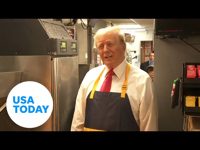 ⁣Trump gets lessons on how to make fries at McDonald's  | USA TODAY