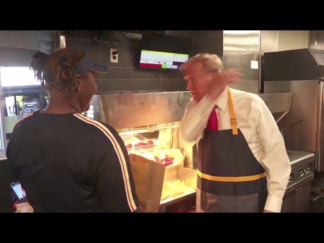 ⁣'I'm very superstitious': Trump tosses salt over shoulder at McDonald's fries st