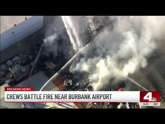 ⁣Crews battle structure fire near Burbank Airport