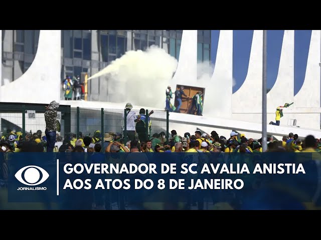 ⁣Governador de SC analisa anistia aos atos do 8/1: “sou favorável, mas não geral” | Canal Livre