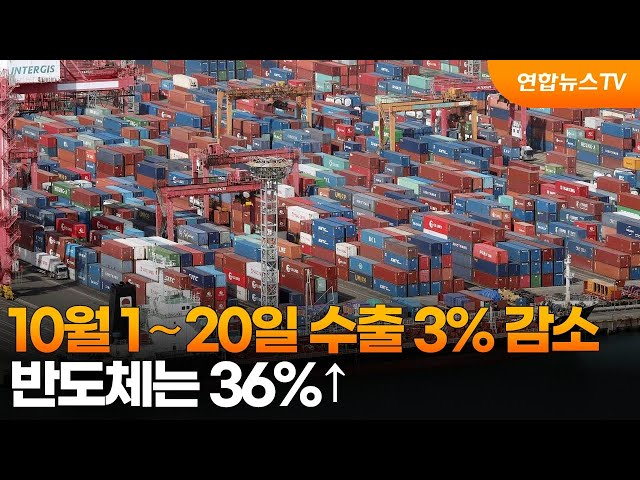 ⁣10월 1∼20일 수출 3% 감소…반도체는 36%↑ / 연합뉴스TV (YonhapnewsTV)