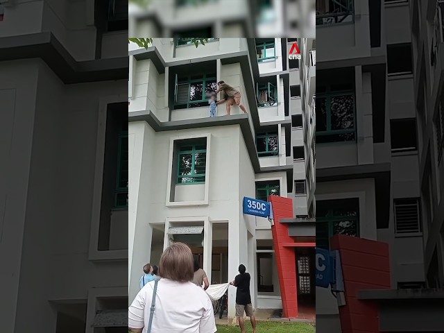 ⁣Man saves boy from 3rd-storey HDB ledge in Canberra Road