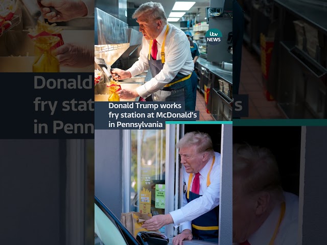 ⁣Donald Trump got behind the grill and served customers at a McDonald’s  #itvnews #donaldtrump