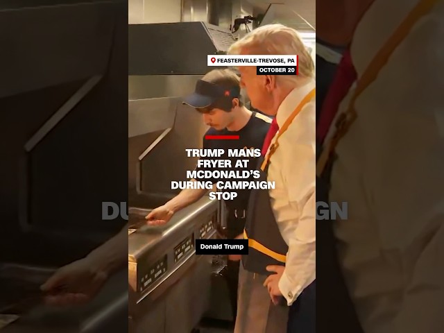 ⁣Trump mans fryer at McDonald's during campaign stop