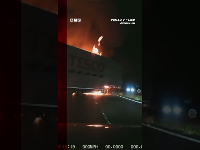 ⁣Tesco lorry crashes and bursts into flames. #Motorway #BBCNews